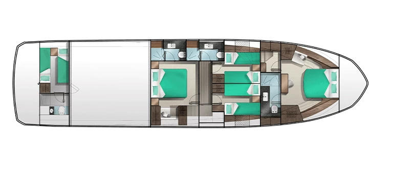 LOWER DECK - FOUR CABIN LAYOUT