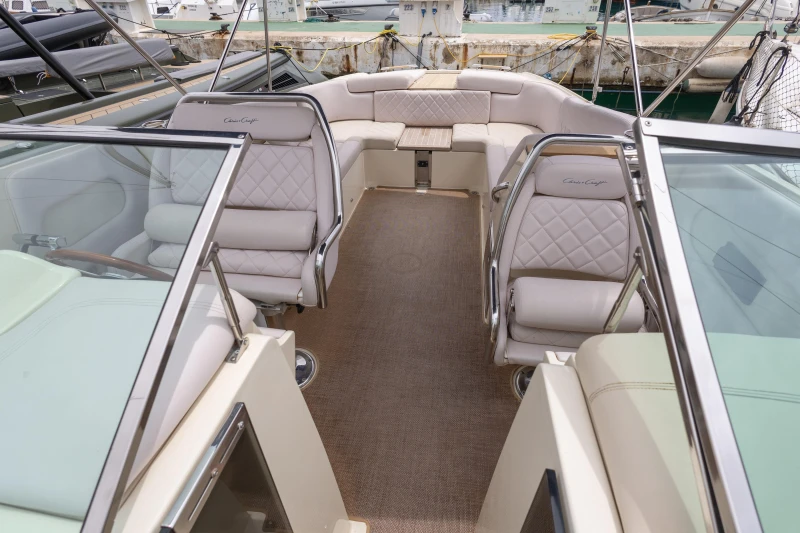 2013 Chris-Craft Launch 32 boat interior with luxurious seating and elegant design.