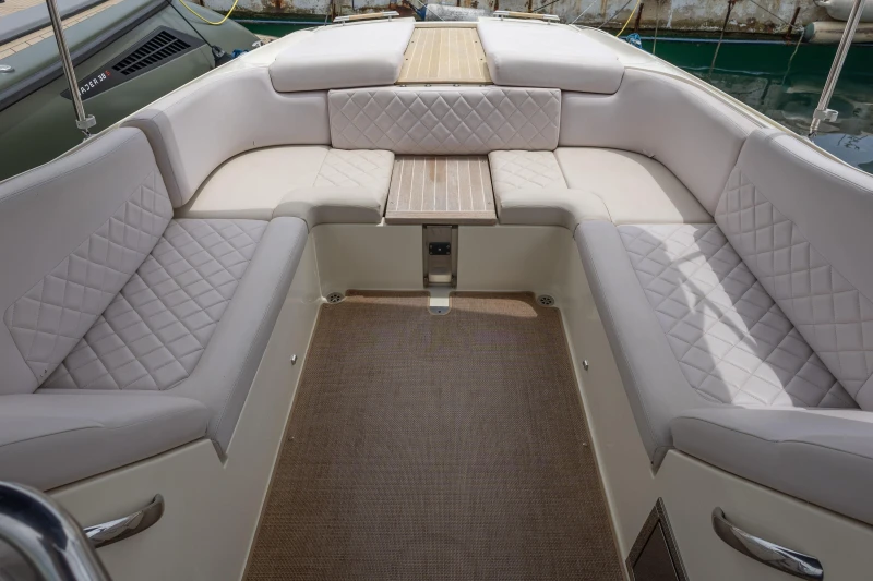 Luxurious seating area on a 2013 Chris-Craft Launch 32 boat.
