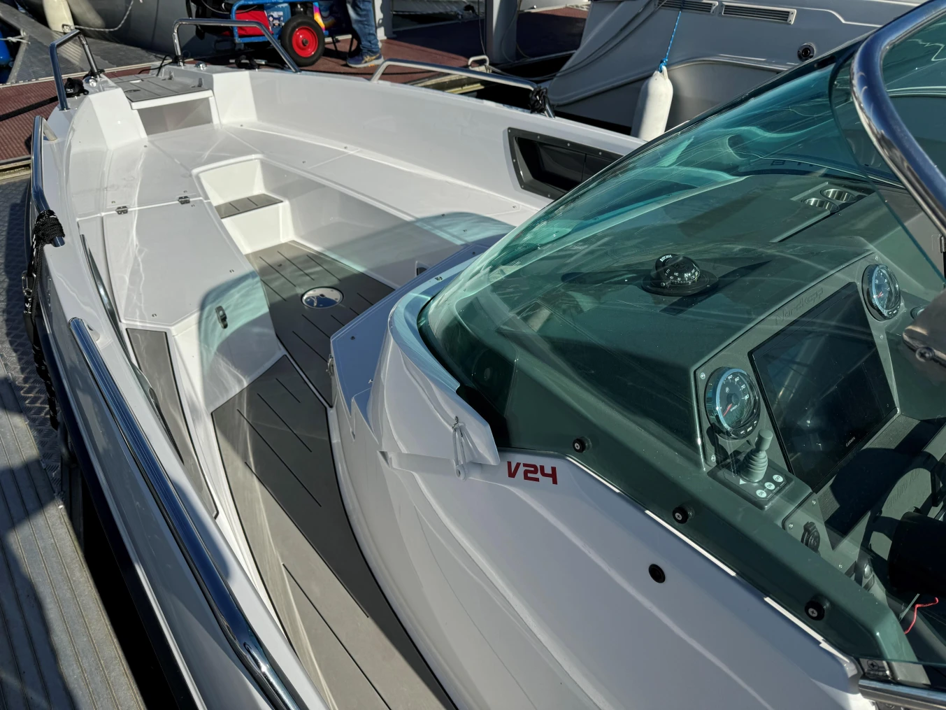 2023 Nordkapp Enduro 705 boat with sleek design and modern dashboard.