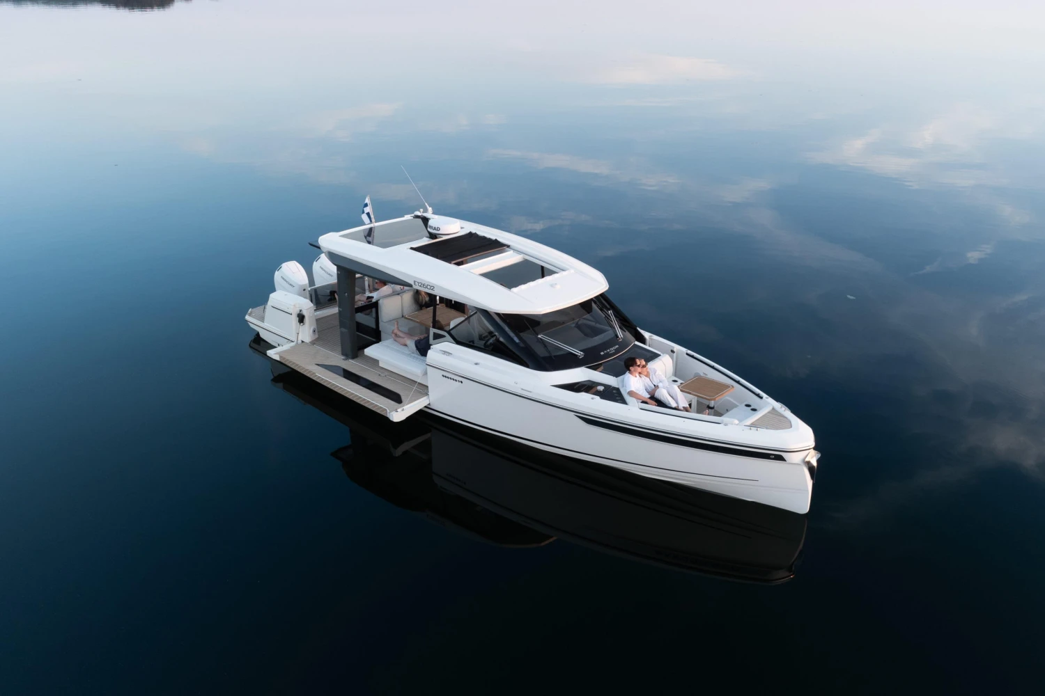 2025 Saxdor 400 GTO yacht cruising on calm waters, showcasing luxury and elegance.